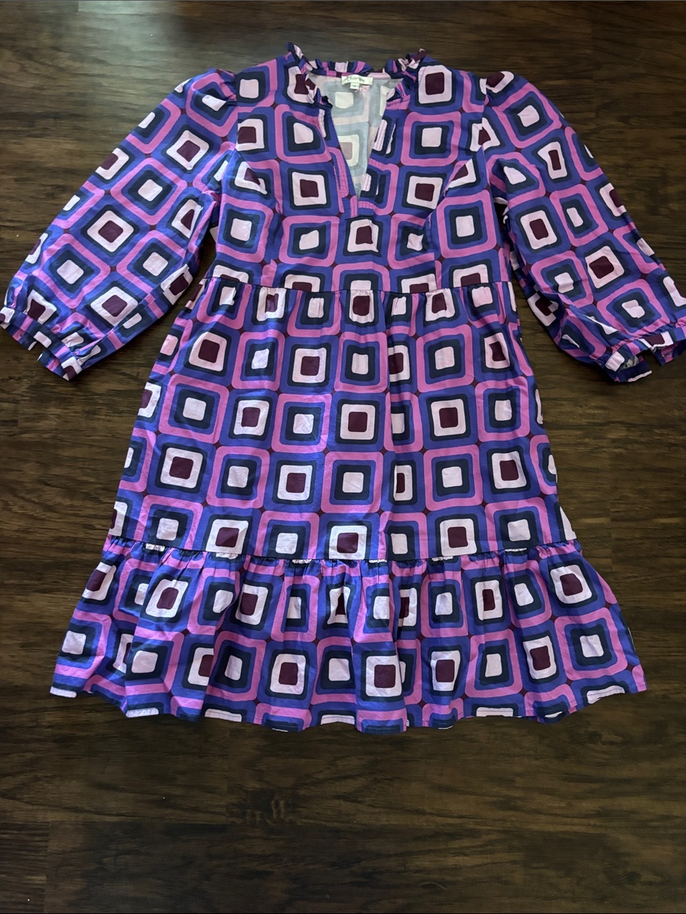 Tyler Boe Purple and Pink Geometric Tiered Dress